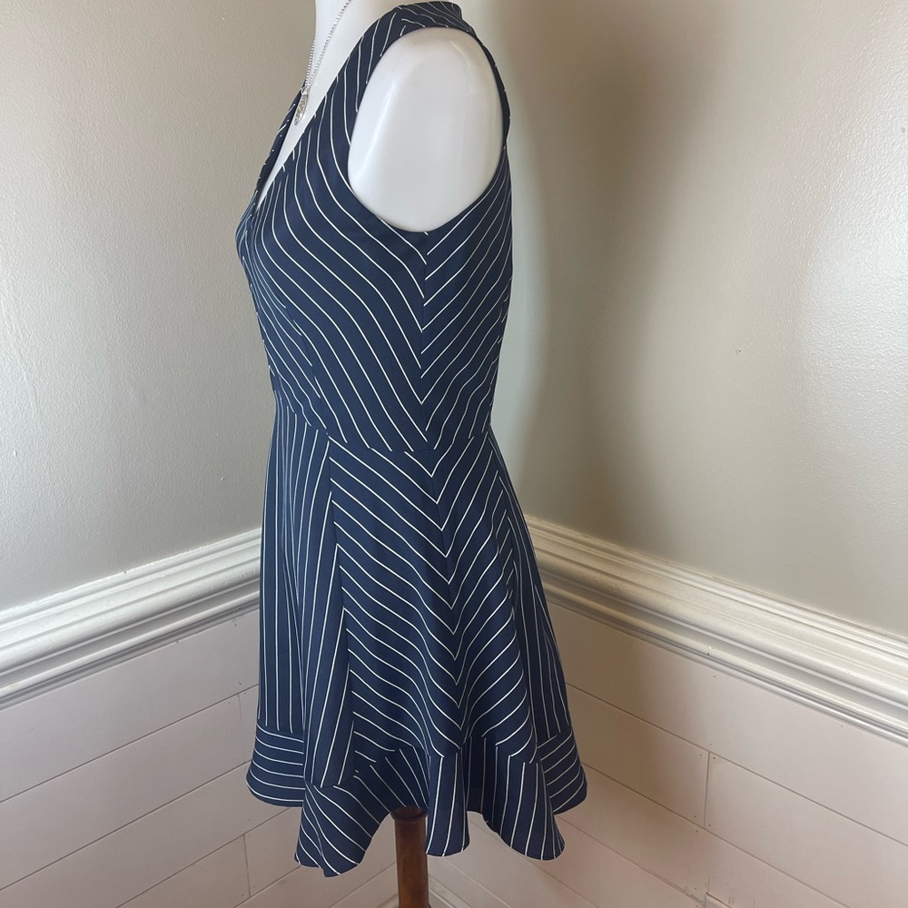 J. Crew Pinstripe Flounce Dress 2 FREE SHIP - Picture 2 of 5